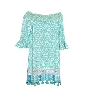 Cabana Life Coastal Cottage Smocked Off Shoulder Dress S